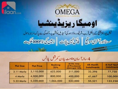 3.11 marla commercial plot for sale in Omega Residencia, Lahore
