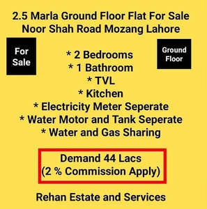2.5 Marla Ground Floor Flat For Sale at Noor Shah Road Mozang Lahore