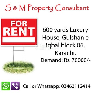 600 Square Yard Upper Portion for Rent in Karachi Gulshan E Iqbal Block-06